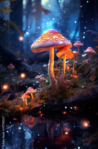 Psychedelic mushroom forest with a neon glow