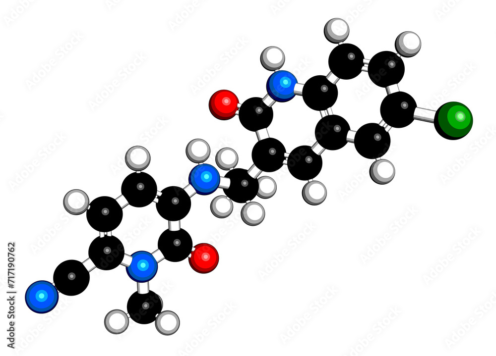 Olutasidenib oncology drug molecule. 3D rendering. Olutasidenib oncology drug molecule. 3D rendering.
