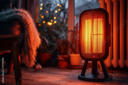 Winter comfort Infrared heater radiates warmth in a cozy home photo