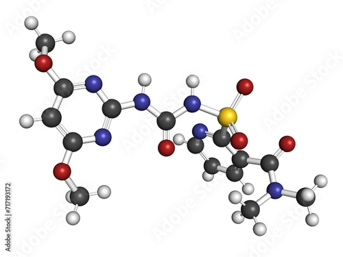 Nicosulfuron systemic herbicide molecule. 3D rendering. photo