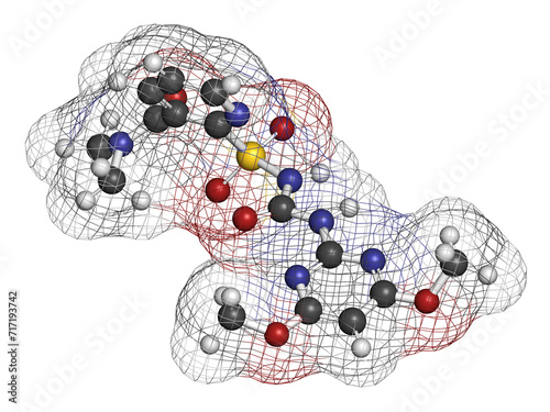 Nicosulfuron systemic herbicide molecule. 3D rendering. photo