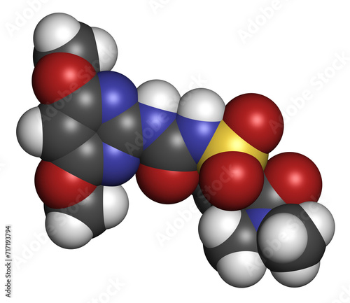 Nicosulfuron systemic herbicide molecule. 3D rendering. photo