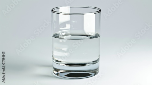 A simple and minimalistic stock image of a half-filled transparent water glass on a white background