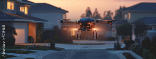 beautiful drone in the sky at sunset. doing its job.