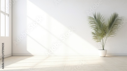 Serene Beauty, A Blossoming Potted Plant Radiating in a Luminous White Abode