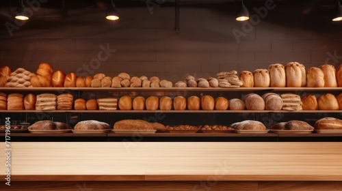 bread bakery shop or a supermarket bread section with empty price or name tag as wide banner with copy space area