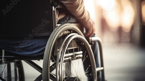 Close up. Disabled Man on Wheelchair.
