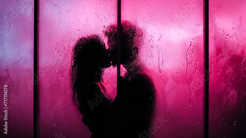 couple en train de s'embrasser derrière une fenêtre avec de la buée photo