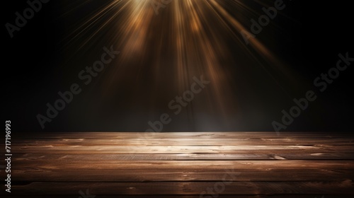 Enchanting Dances, A Celestial Spotlight Illuminates a Surreal Wooden Table