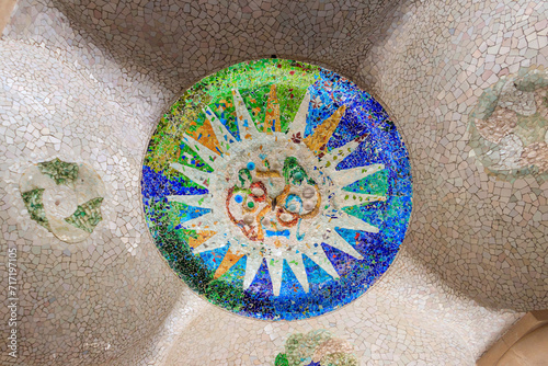 Ceiling of Hypostyle Room in Park Guell, Barcelona, Spain