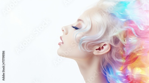 Chromatic Elegance, A Visionary Woman With Mesmerizing White and Multicolored Hair