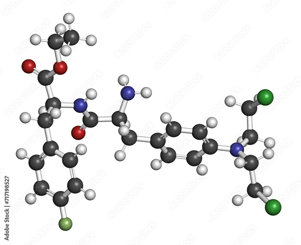 Melphalan flufenamide cancer drug molecule. 3D rendering.
