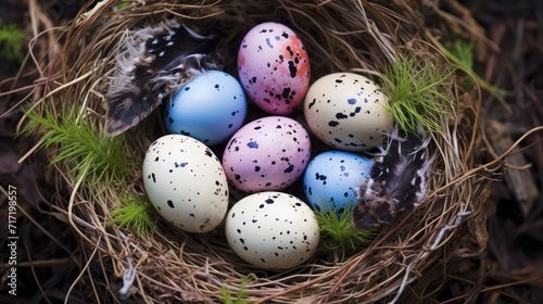 Nest with speckled Easter eggs