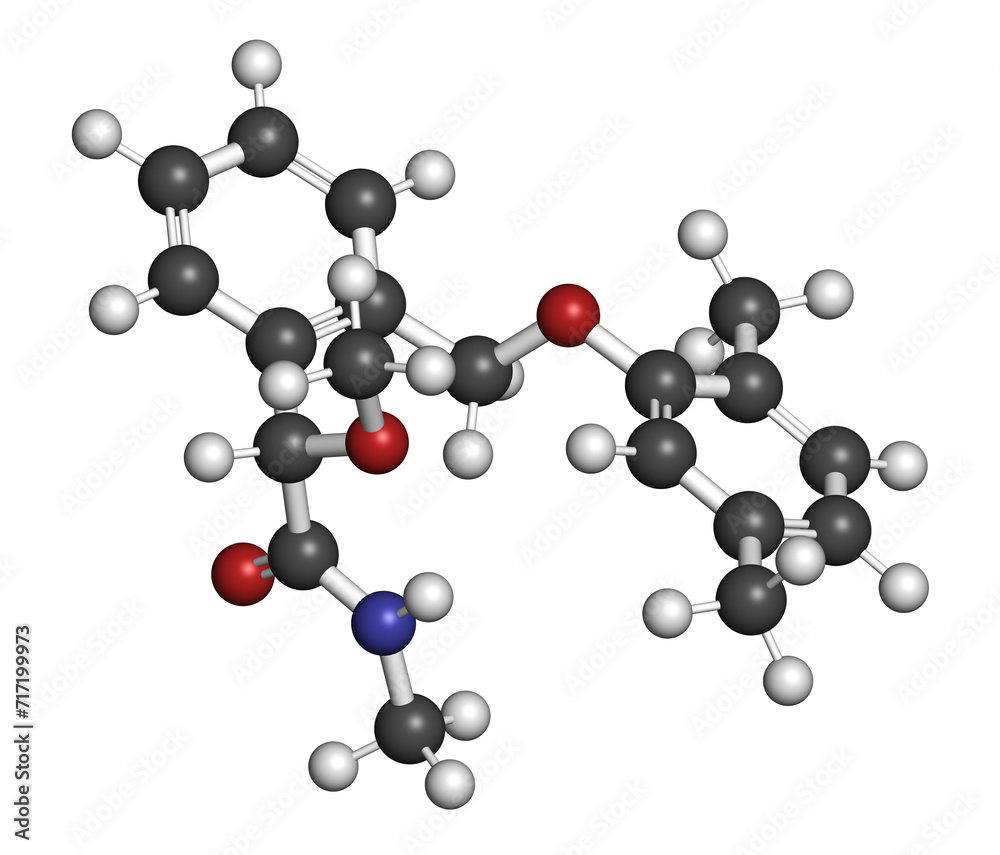 Mandestrobin fungicide molecule. 3D rendering. Mandestrobin fungicide molecule. 3D rendering.
