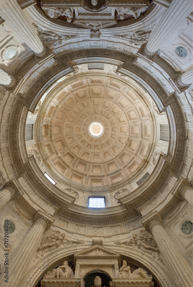 NAPLES, ITALY - APRIL 23, 2023: The cupola of chapell Caracciolo di Vico  in the church Chiesa di San Giovanni a Carbonara.