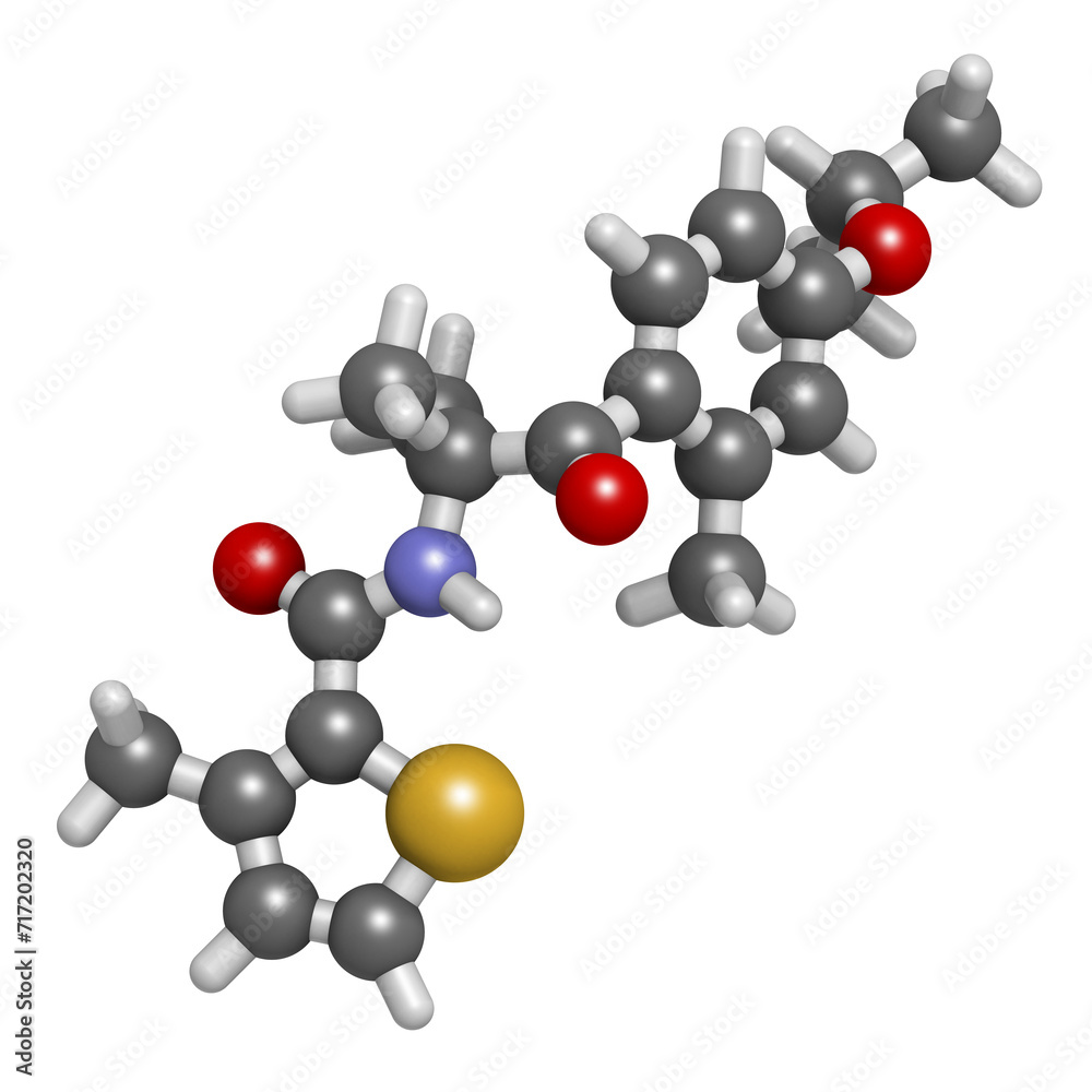Isofetamid fungicide molecule. 3D rendering. Isofetamid fungicide molecule. 3D rendering.