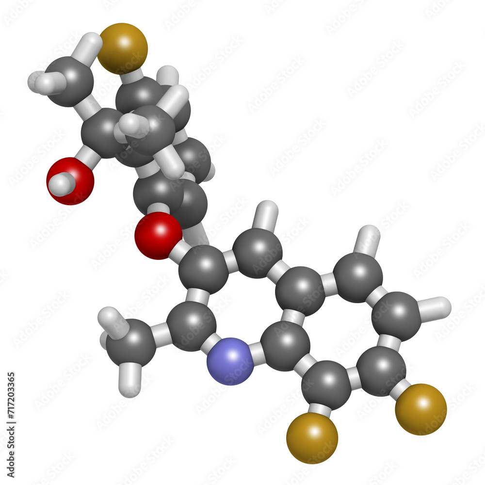 Ipflufenoquin fungicide molecule. 3D rendering. Ipflufenoquin fungicide molecule. 3D rendering.