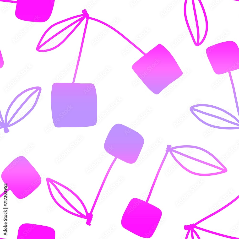 Cartoon geometric fruit seamless cherry pattern for wrapping paper and fabrics and summer packaging