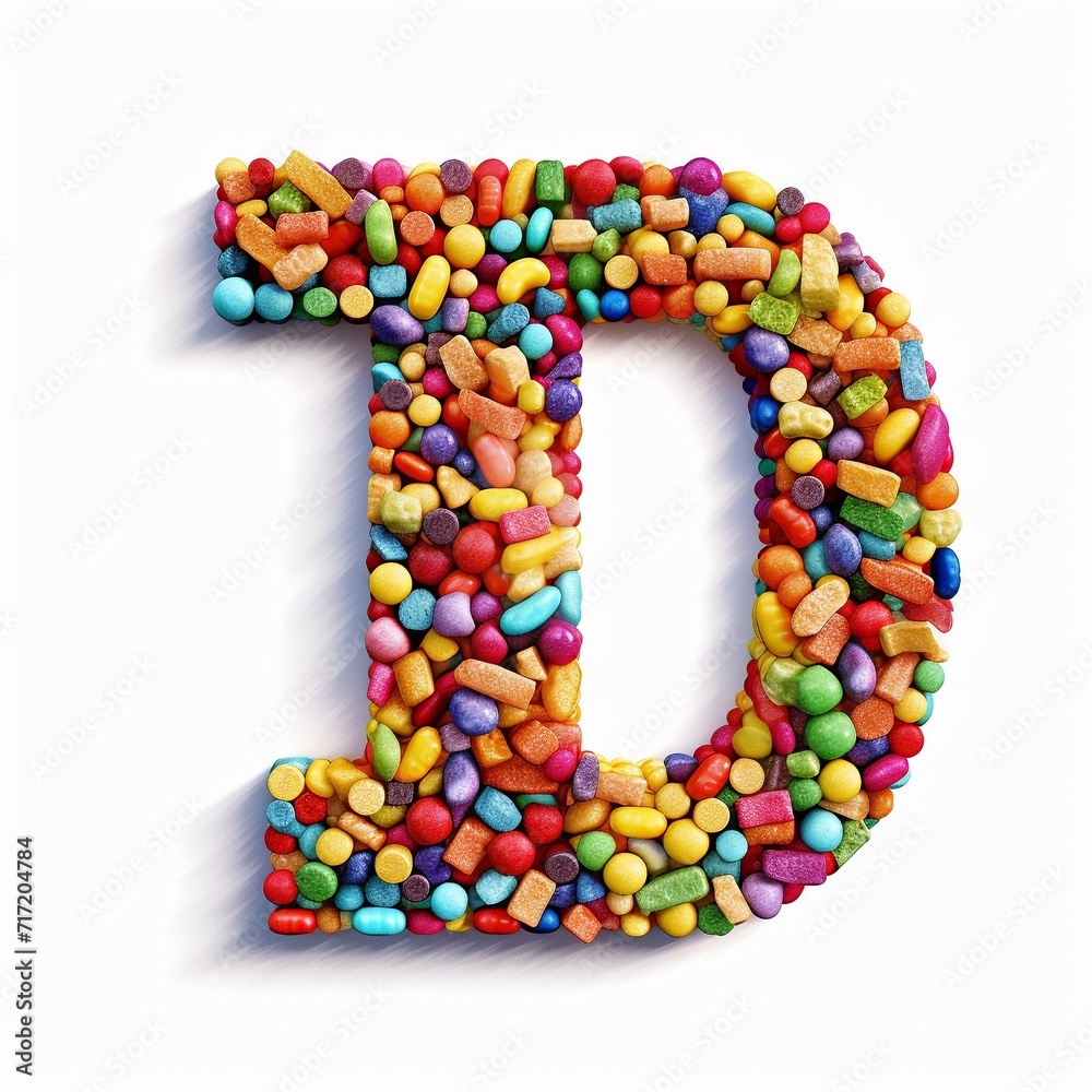 3d Latin letter D made of colorful candy beans, isolated on white background. 3d Latin letter D made of colorful candy beans, isolated on white background.