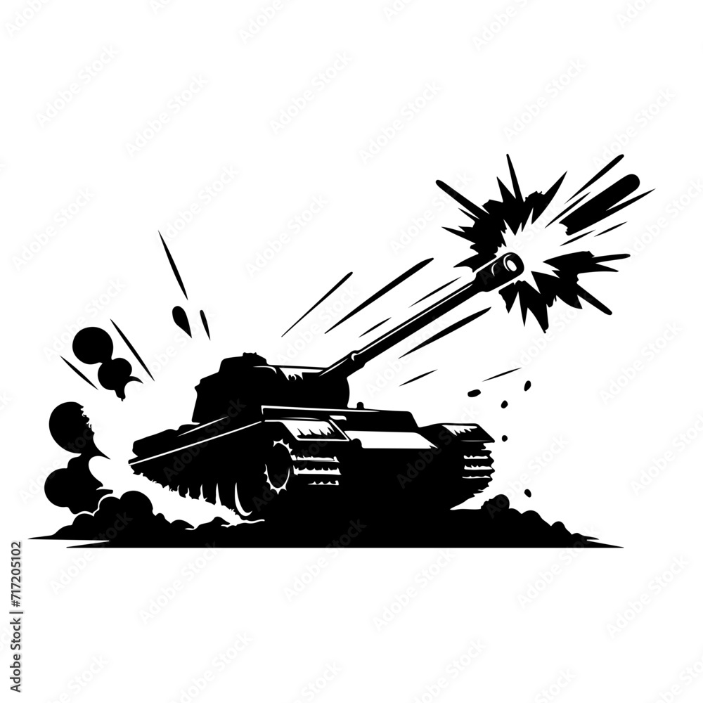 Battle Tank Firing Main Gun Vector Logo Art