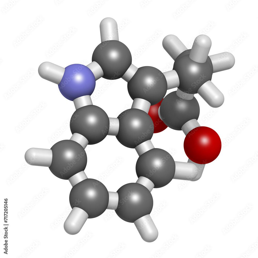 indole-3-propionic acid or IPA molecule. 3D rendering. indole-3-propionic acid or IPA molecule. 3D rendering.