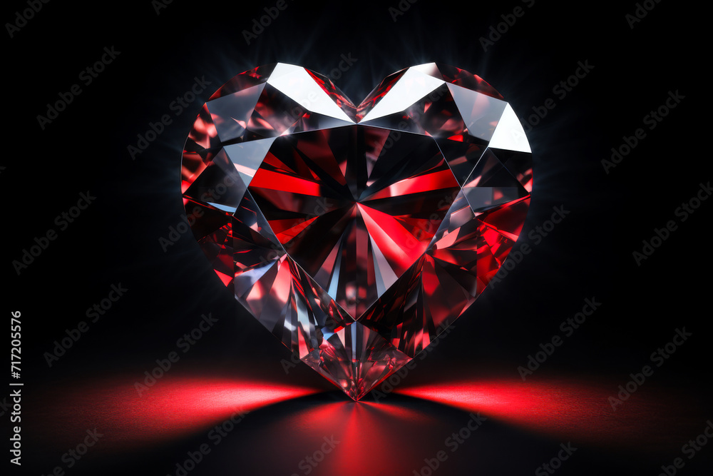 Heart Shaped Red Diamond on Black Background Heart Shaped Red Diamond on Black Background
