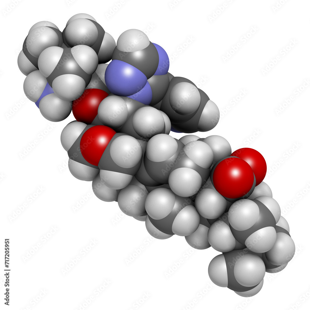 Ibrexafungerp antifungal drug molecule. 3D rendering. Ibrexafungerp antifungal drug molecule. 3D rendering.