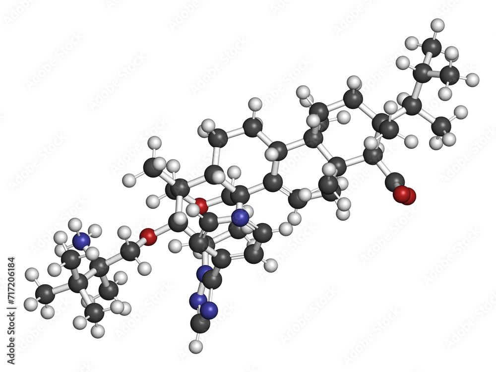 Ibrexafungerp antifungal drug molecule. 3D rendering. Ibrexafungerp antifungal drug molecule. 3D rendering.