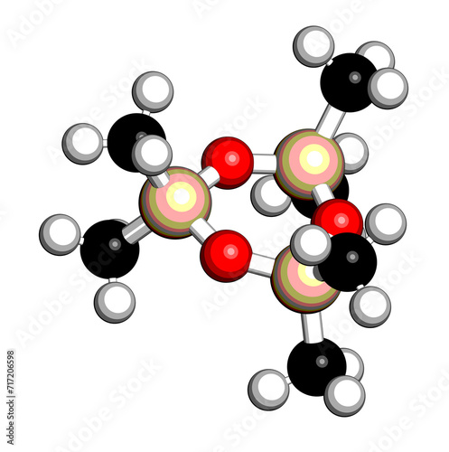 Hexamethylcyclotrisiloxane (D3) cyclic organosilicon molecule. 3D rendering.
