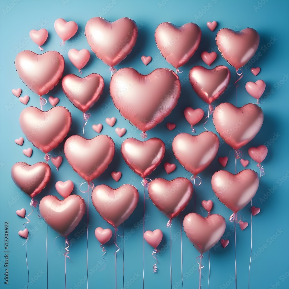 Pink Heart-Shaped Balloons Floating Against a Soft Blue Background