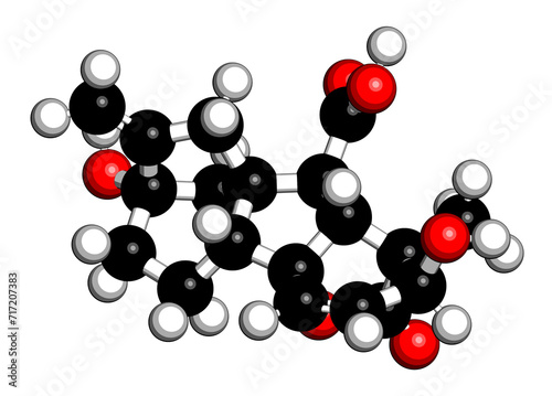 Gibberellic acid (gibberellin A3, GA3) plant hormone molecule. 3D rendering.