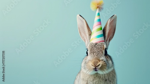 Bunny with birthday hat generative ai photo