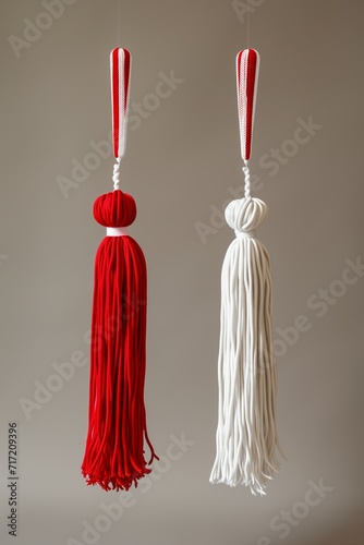 Wallpaper Mural Red and white Martisor, Martenitsa tassel symbolizing springs arrival on beige isolated background. Traditional Moldavian, Romanian, Bulgarian 1 March Torontodigital.ca