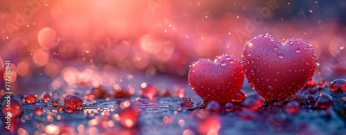 Valentine's day background with red hearts on bokeh background
