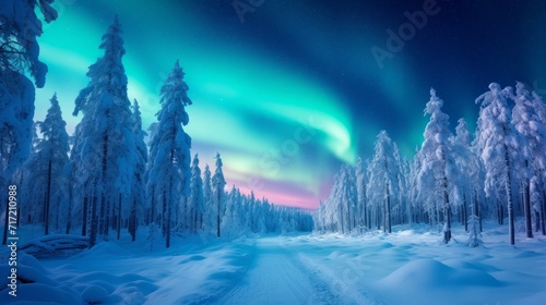 Aurora Borealis Magic: Forest's Nighttime Canvas