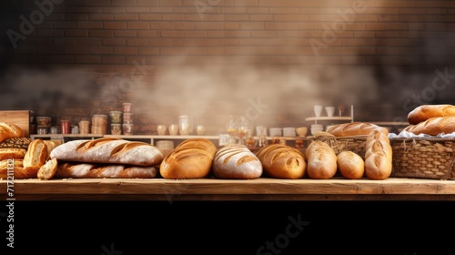 bread bakery shop or a supermarket bread section with empty price or name tag as wide banner with copy space area
