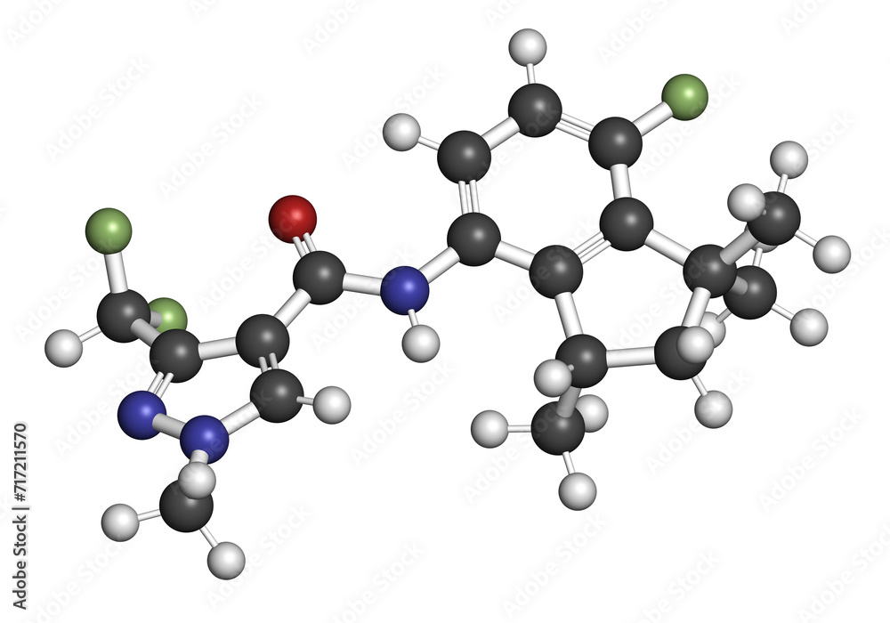 Fluindapyr fungicide molecule. 3D rendering.