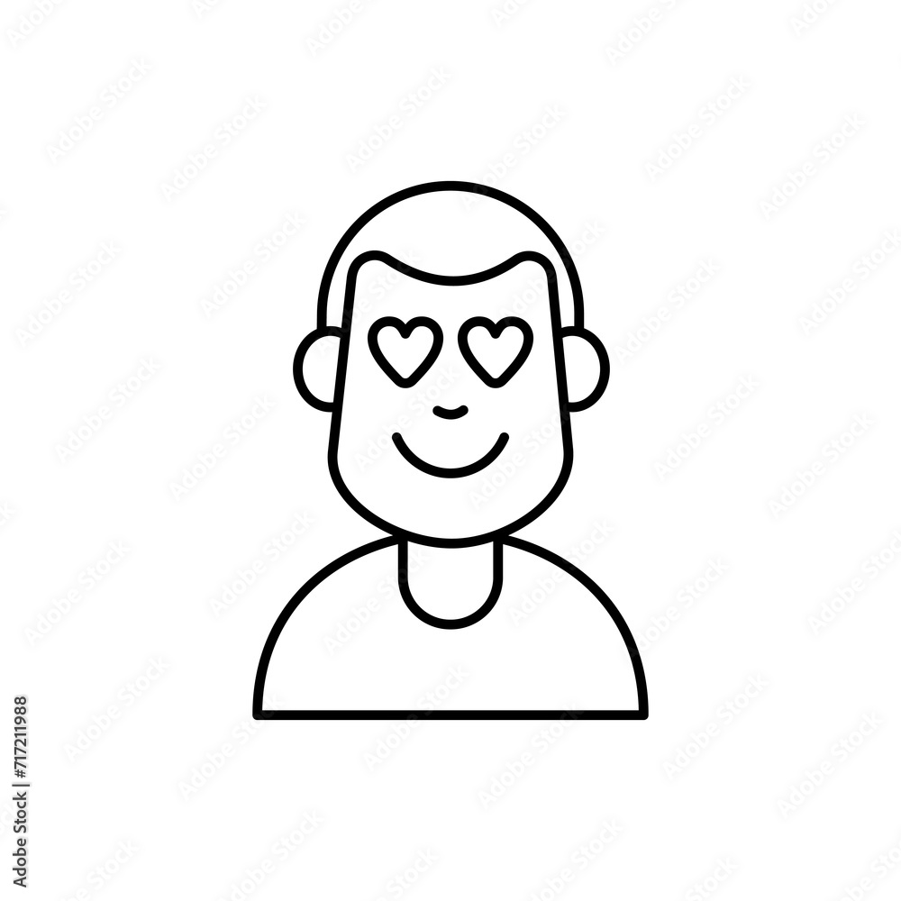
The face of a boy in love with heart-shaped eyes. icon vector logo illustration in line style isolated white background.
