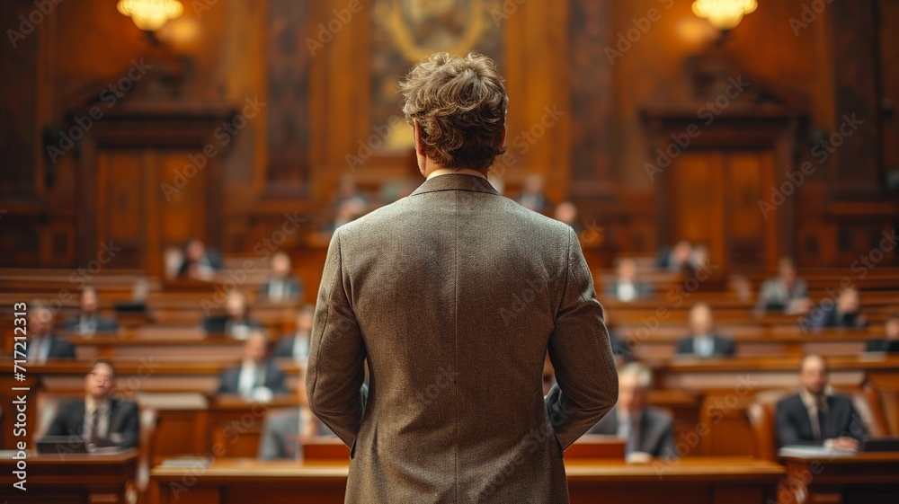 Back of lawyer talking to an attorney in the courtroom. generative ai Back of lawyer talking to an attorney in the courtroom. generative ai