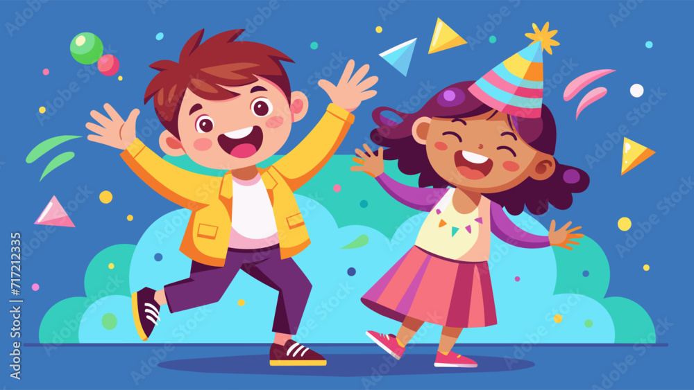 Joyful children celebrating with confetti at a colorful party