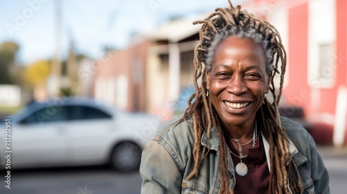 Portrait of a mature woman with dreadlocks looking at the camera with a smile © ANStudio