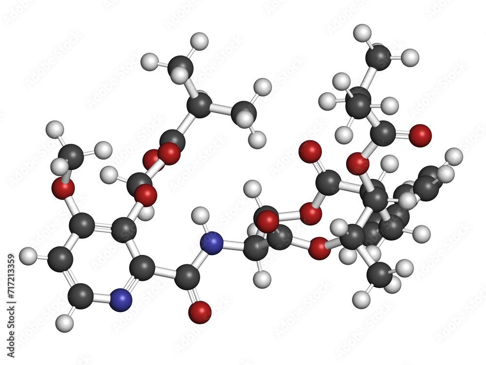 Fenpicoxamid fungicide molecule. 3D rendering. Fenpicoxamid fungicide molecule. 3D rendering.
