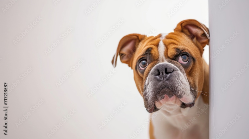 Bulldog Dog peeking around corner Bulldog Dog peeking around corner