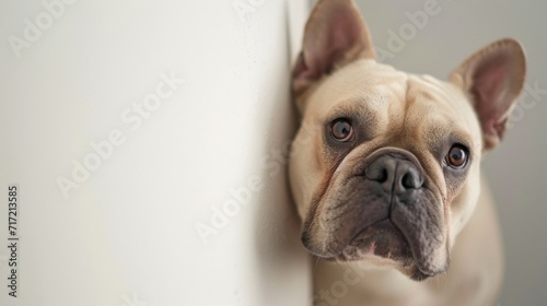 Bulldog Dog peeking around corner © TheosArtTavern