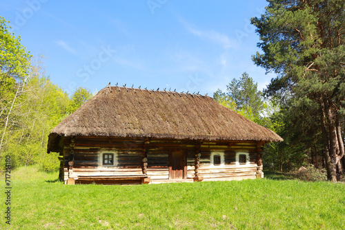  Traditional wooden Ukrainian house in Pirogovo, Ukraine