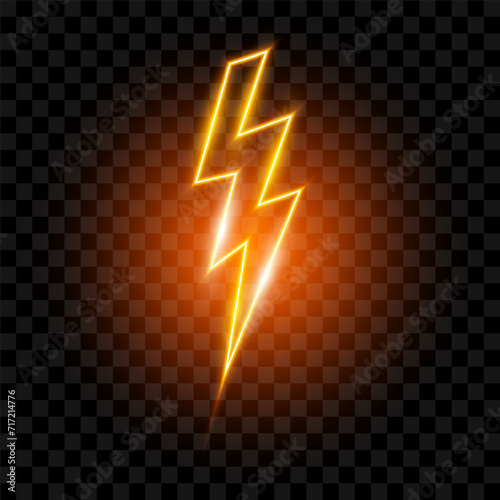 Neon lightning bolt, glowing sign, isolated, vector illustration.