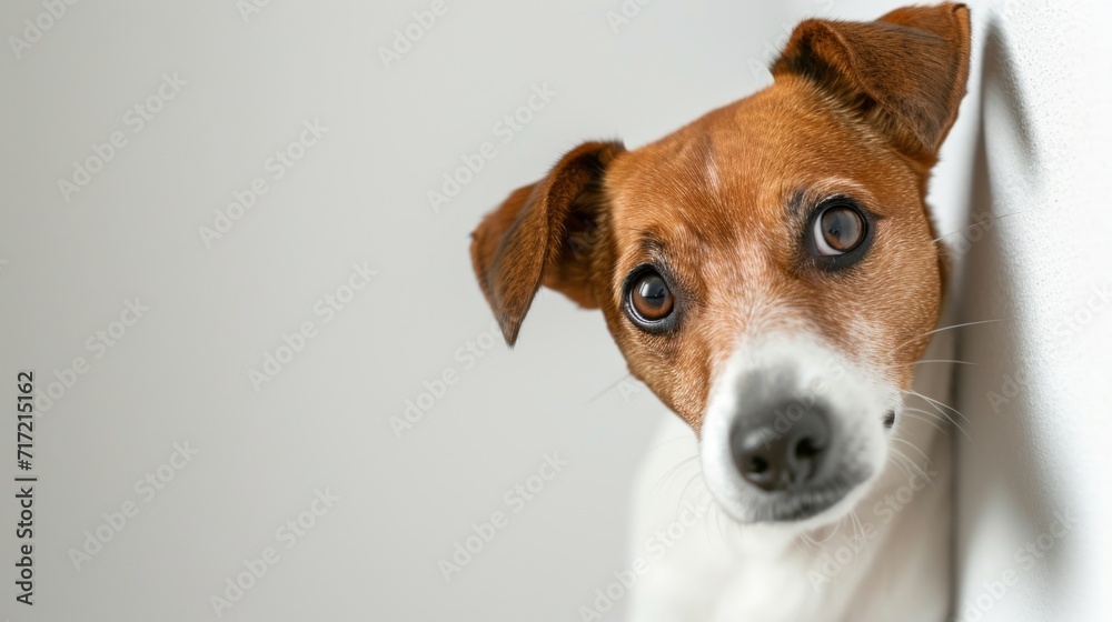 Jack Russel peeking around corner