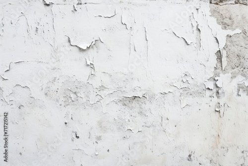 A textured white wall with extensive peeling and flaking paint.