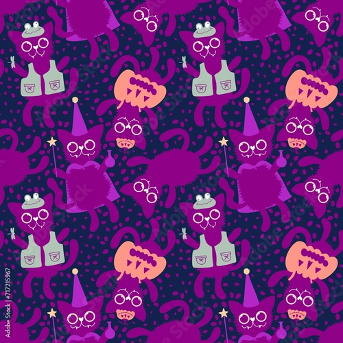 Wallpaper Mural Halloween cats seamless cartoon animals carnival frogs and pumpkins and wizard pattern for wrapping paper Torontodigital.ca