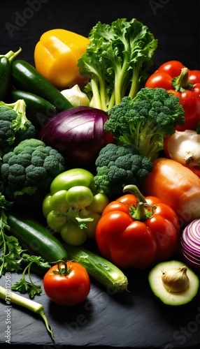 Vegetables set to the left of a black slate